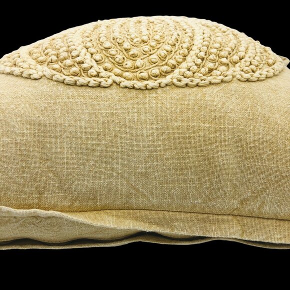 Vtg Shabby Chic Embroidered Textured Pumpkin Decorative Pillow Beige Cotton 19" - Picture 6 of 11